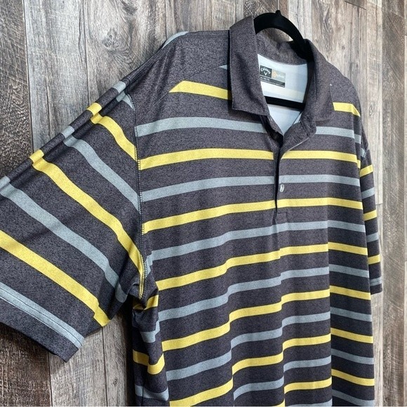 Callaway Golf- Men’s Opti-Dry Gray/Yellow Striped Golf Polo Shirt- Sz. XL - Picture 2 of 8
